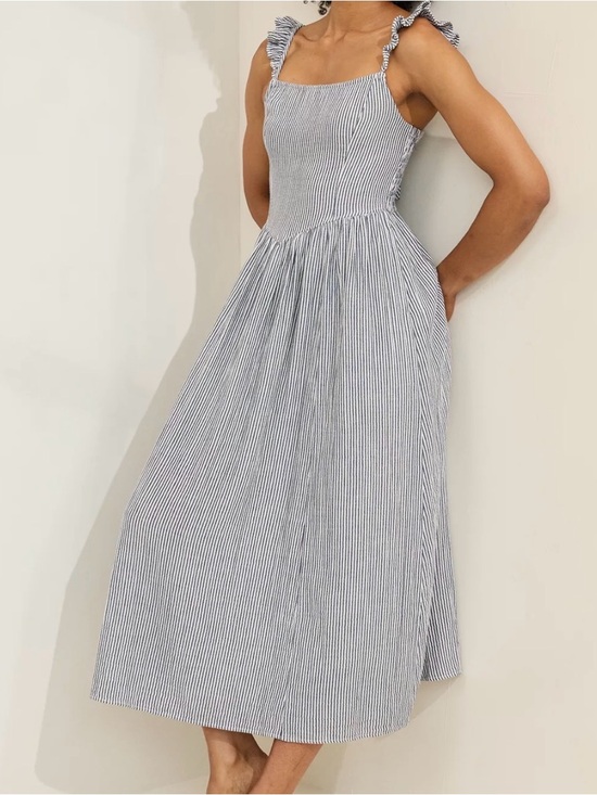 aerie Dresses & Skirts - aerie Blue and White Pinstripe Midi Sundress